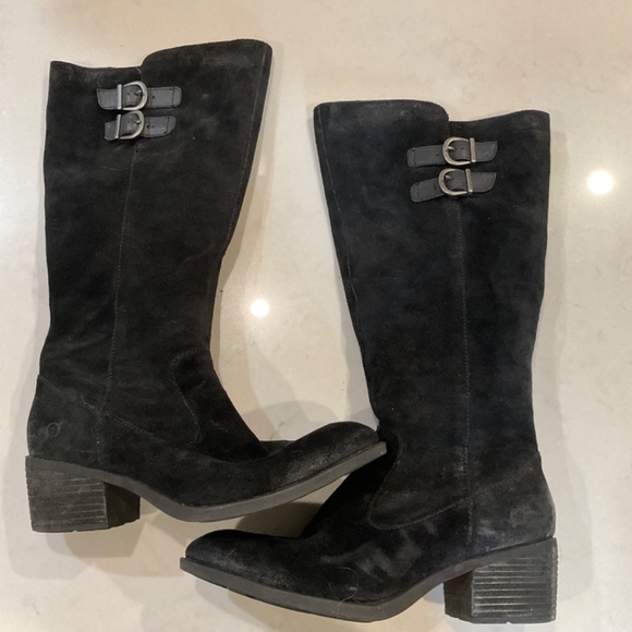 Born Basil Black Distressed Suede Riding Boot 10 - Picture 3 of 7